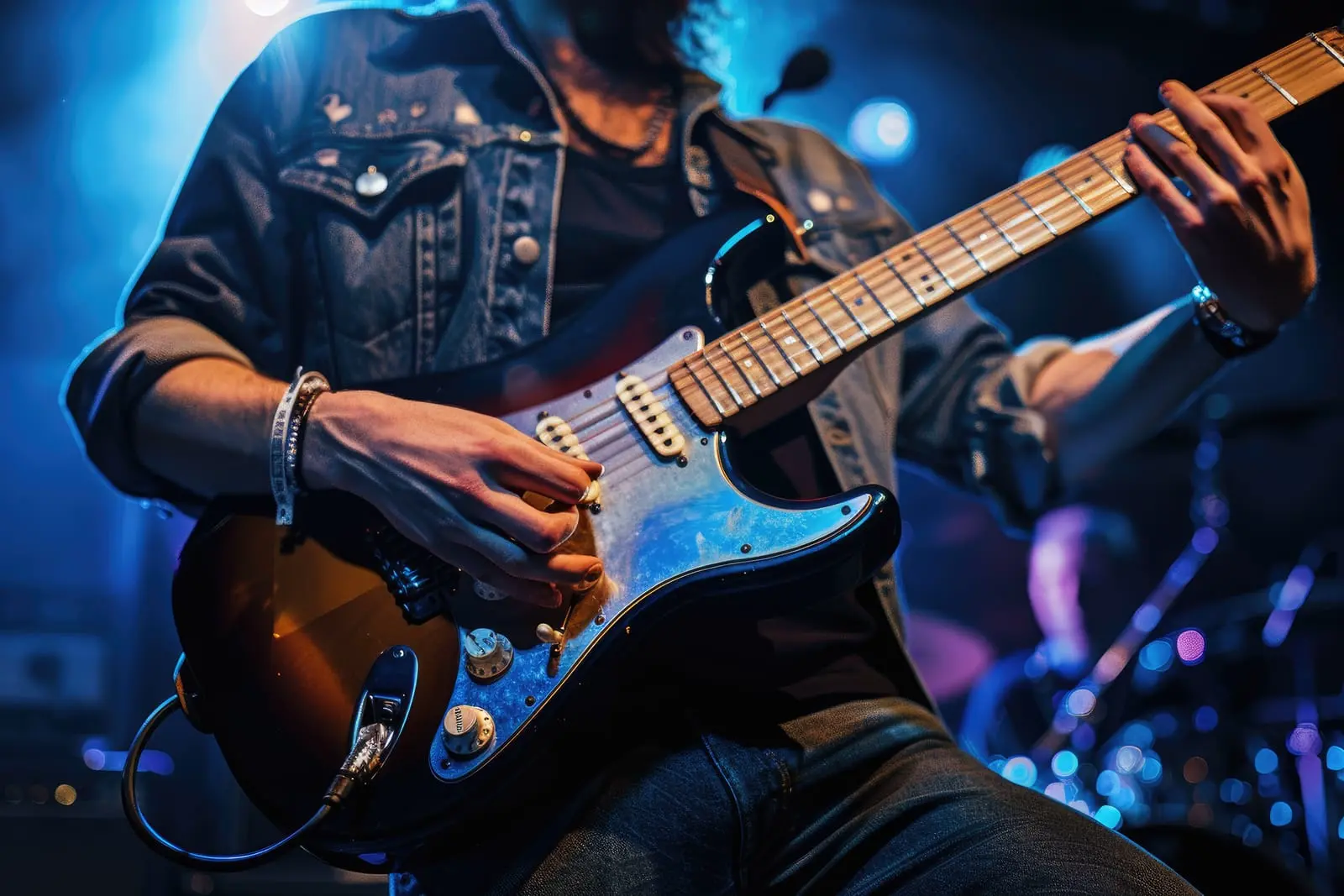 guitariste jouant avec un ampli hybride