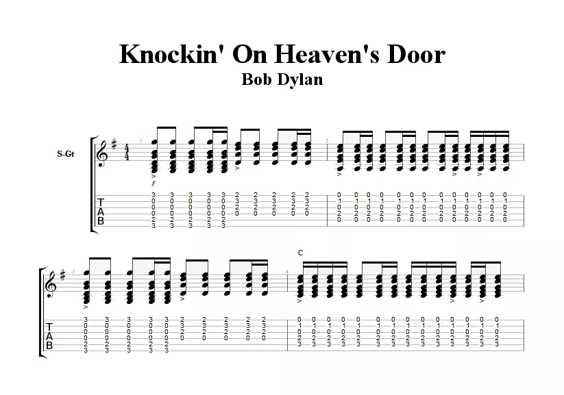 Morceau guitare facile - Knocking on heavens door