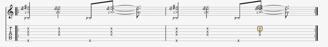 tablature de la rythmique bossa nova à la guitare