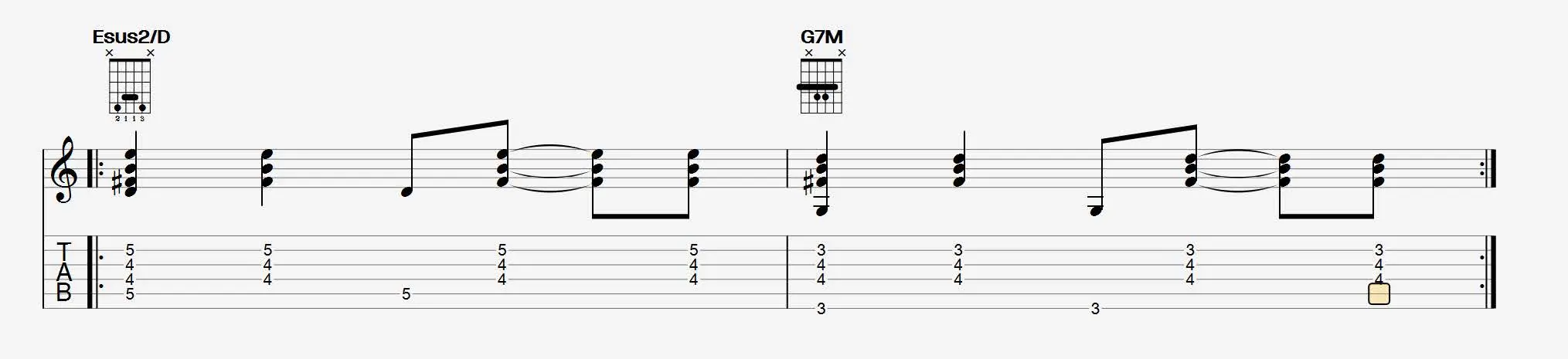 suite d’un exemple d’une rythmique bossa nova à la guitare